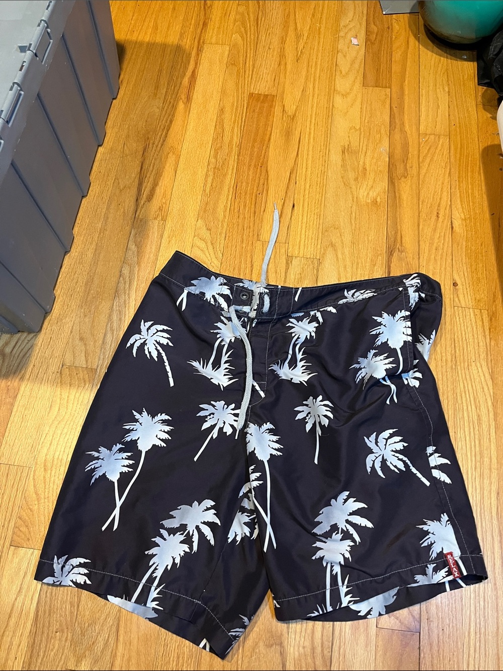 Men's Black Palm-Print Swim Board Shorts - White Palm Pattern